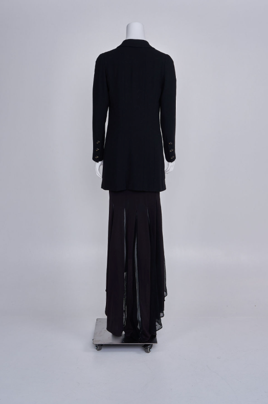 Vintage Chanel Haute Couture Spring 1993 Black Dress and Coat in Silk Jersey and Wool Crepe