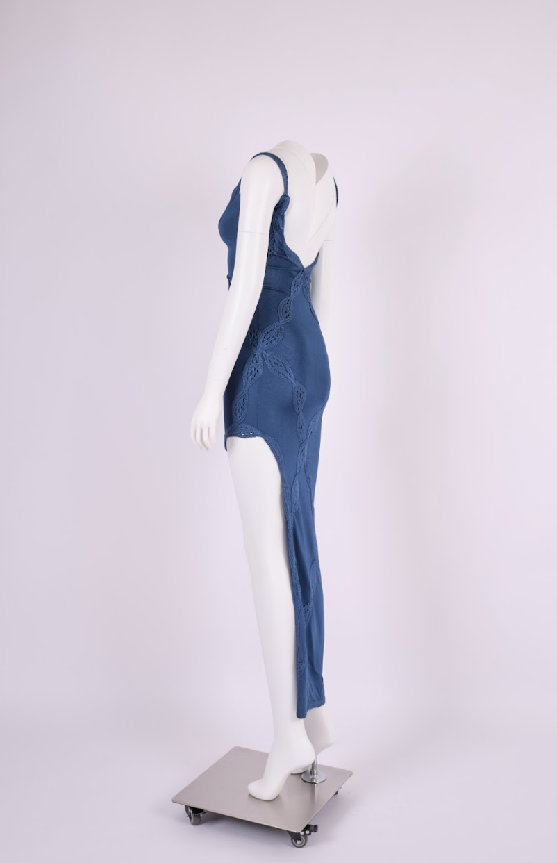 Preowned Christian Dior 2001 Blue Silk Asymmetrical Dress - Pulled Cafe Society Archive Preowned Christian Dior 2001 Blue Silk Asymmetrical Dress - Pulled Cafe Society Archive