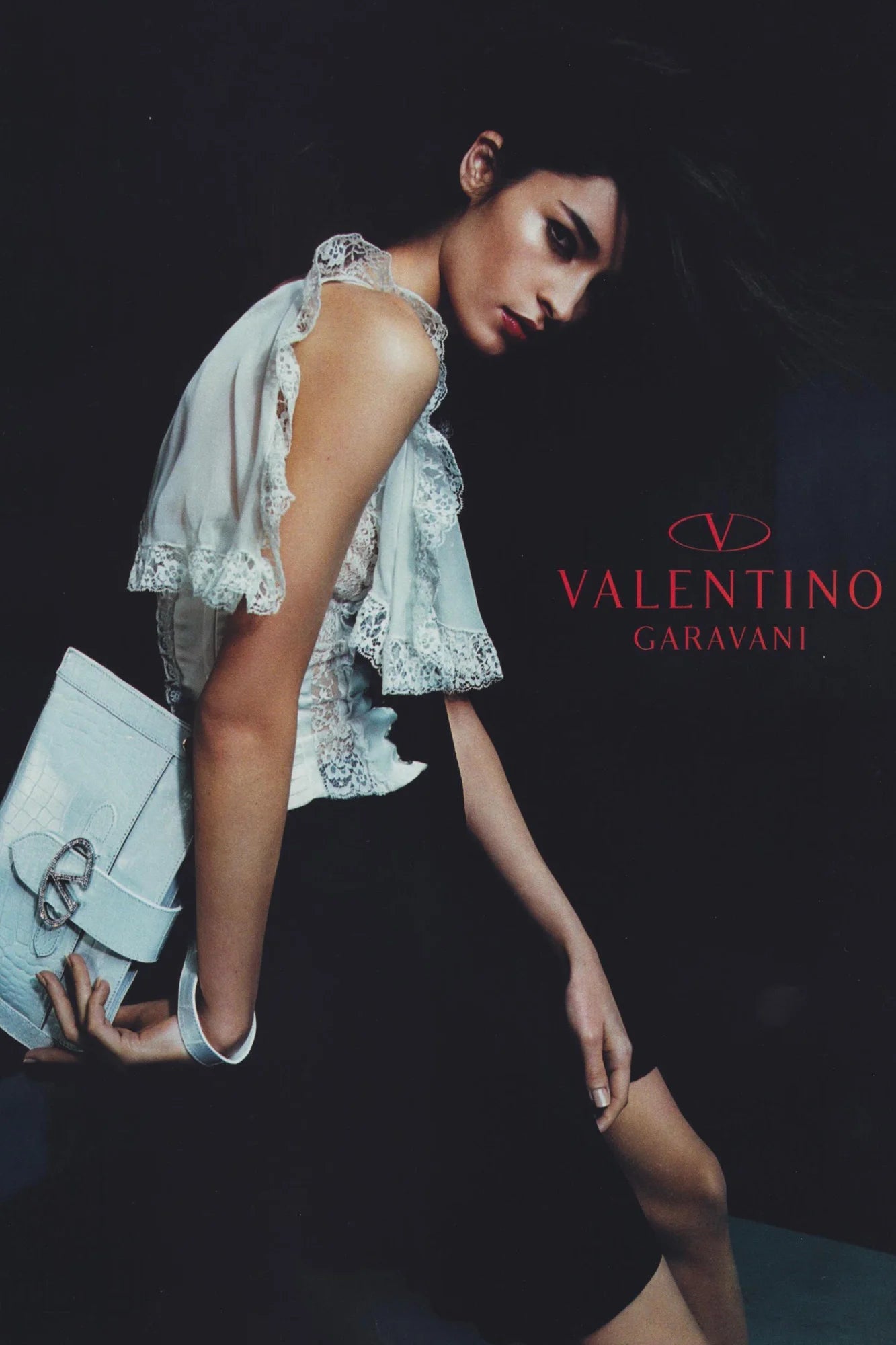 Valentino Spring/Summer 2004 Runway Angelic Ivory Lace Corset & Black Skirt Set - Pulled