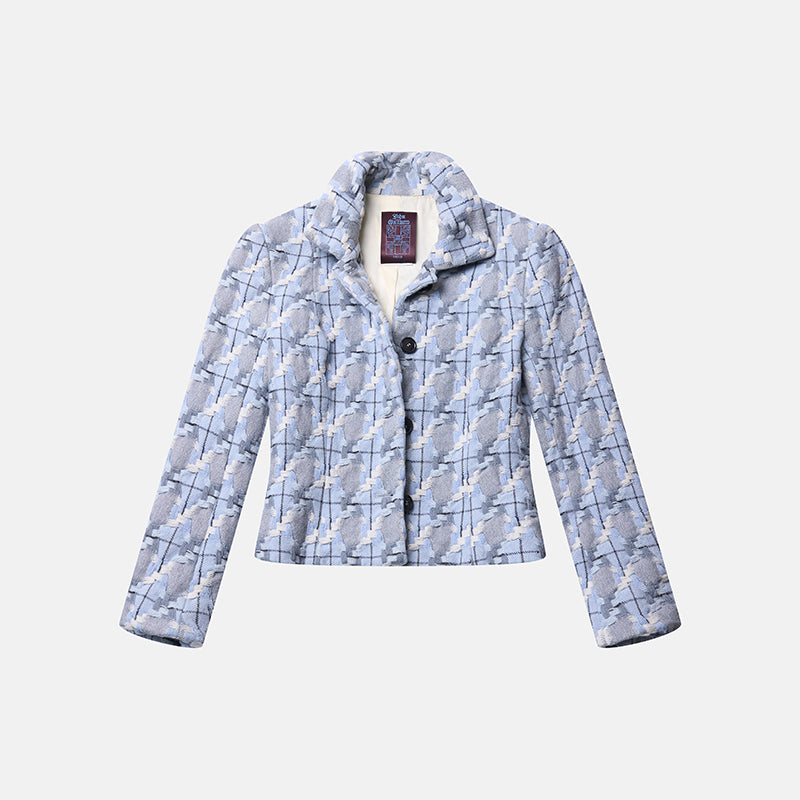 Vintage John Galliano 1990s Blue Tweed Jacket - Pulled