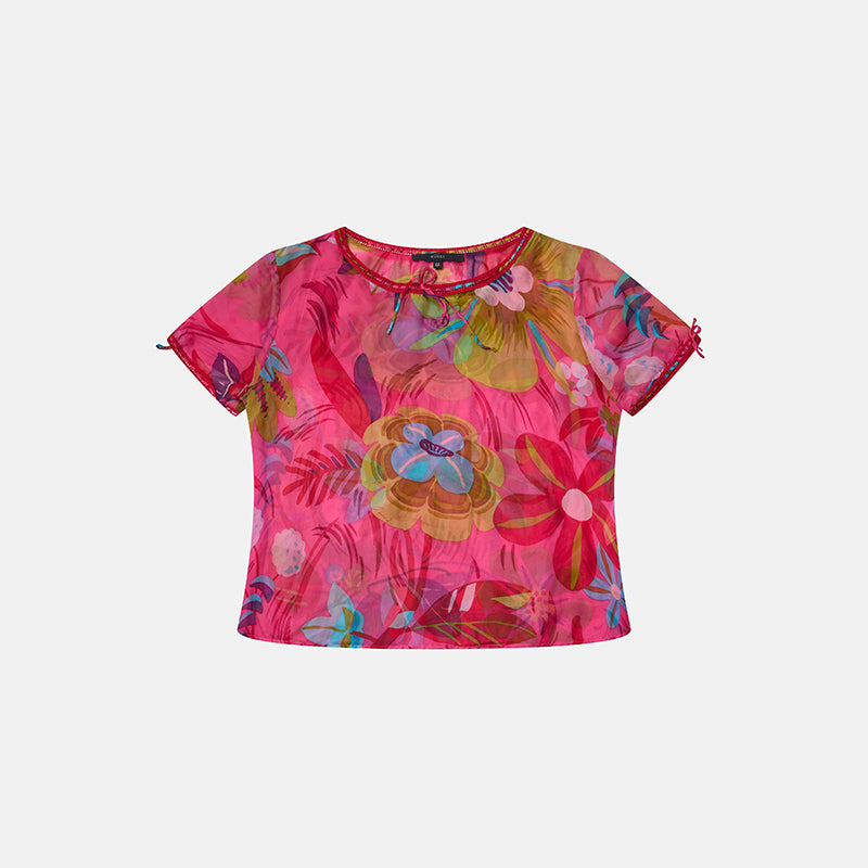 Preowned Gucci 1999 Pink Floral Silk Top