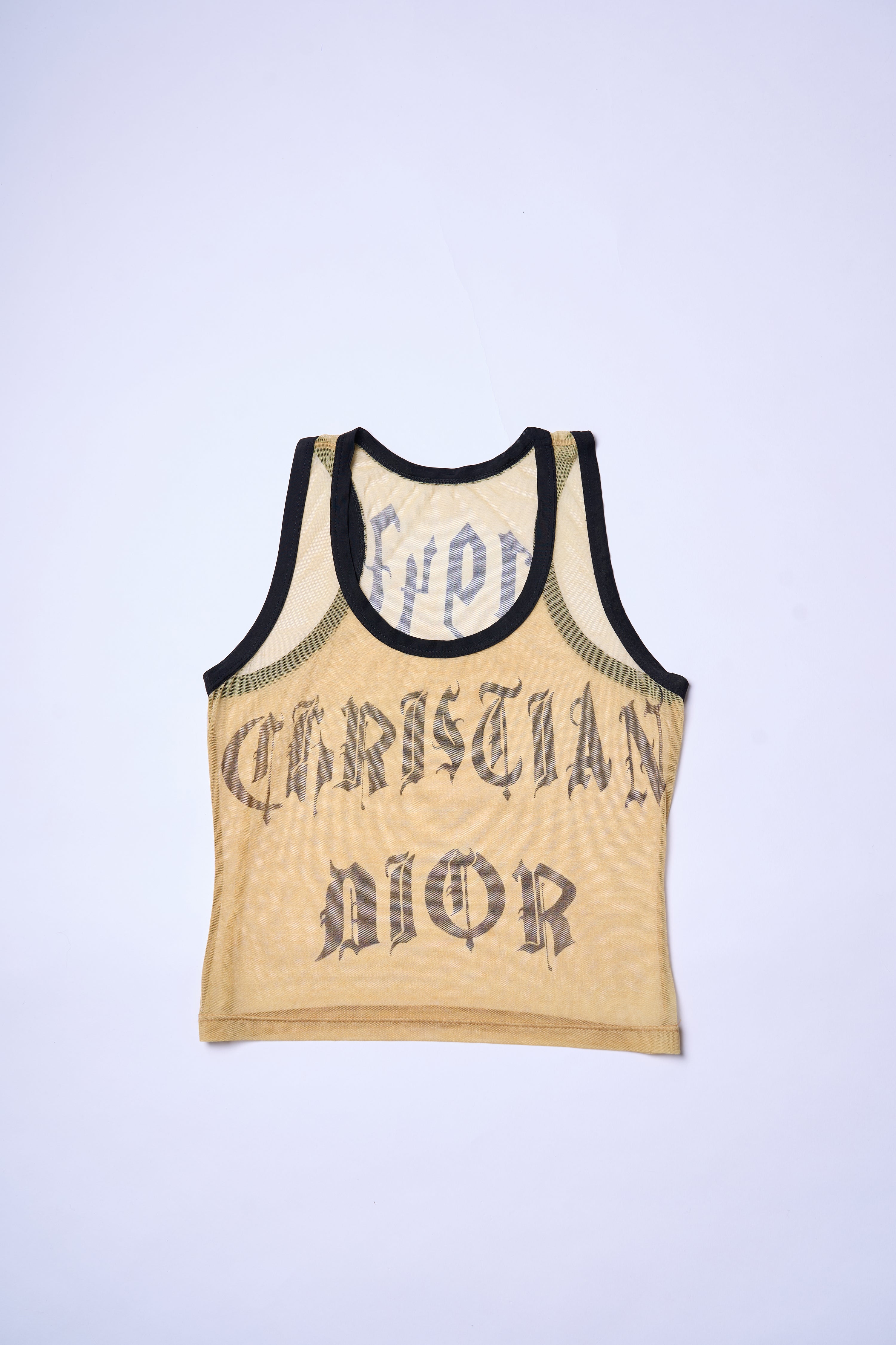 Preowned Christian Dior Spring 2002 Beige Mesh Gothic Letter Tank