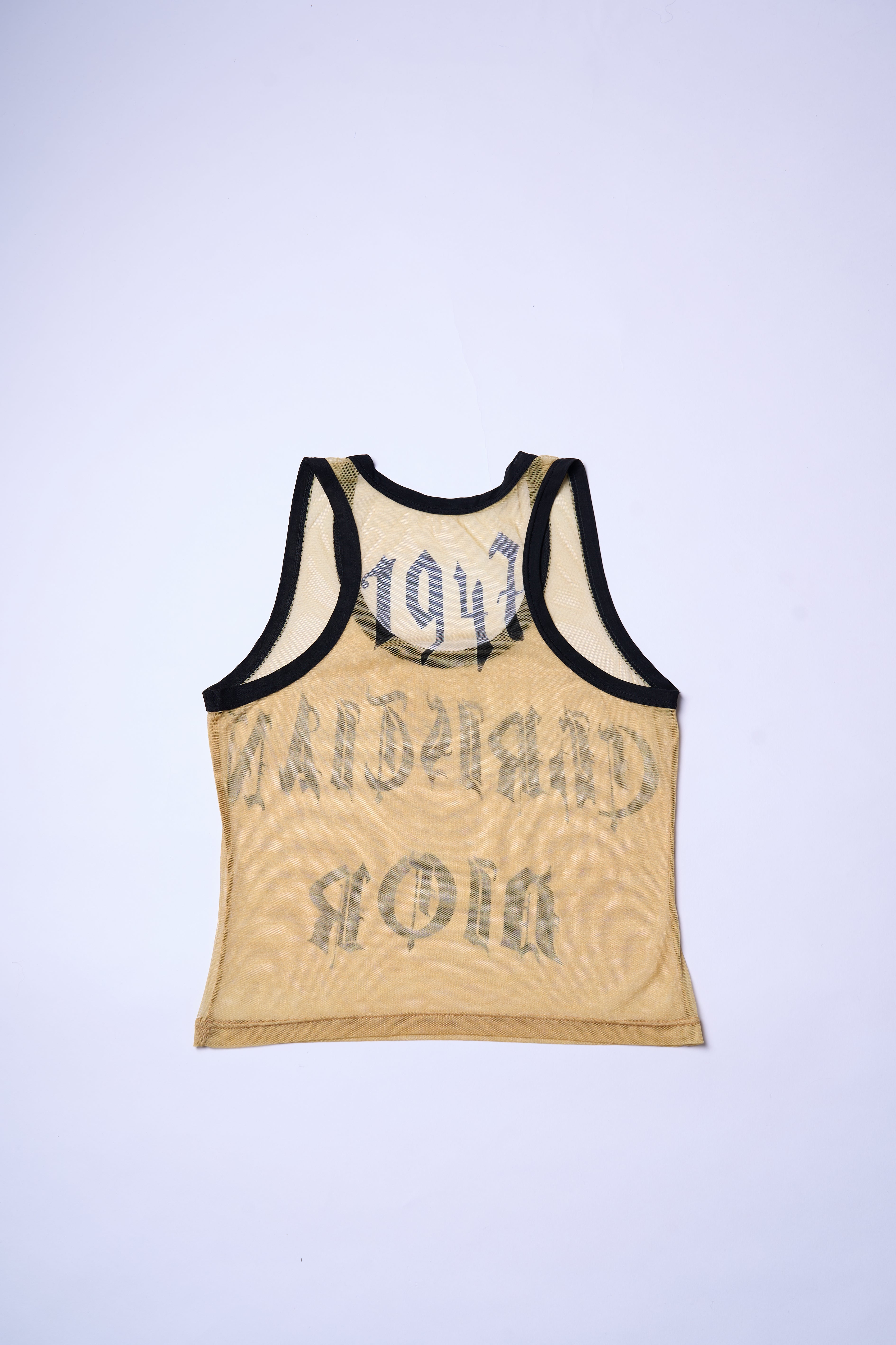 Preowned Christian Dior Spring 2002 Beige Mesh Gothic Letter Tank