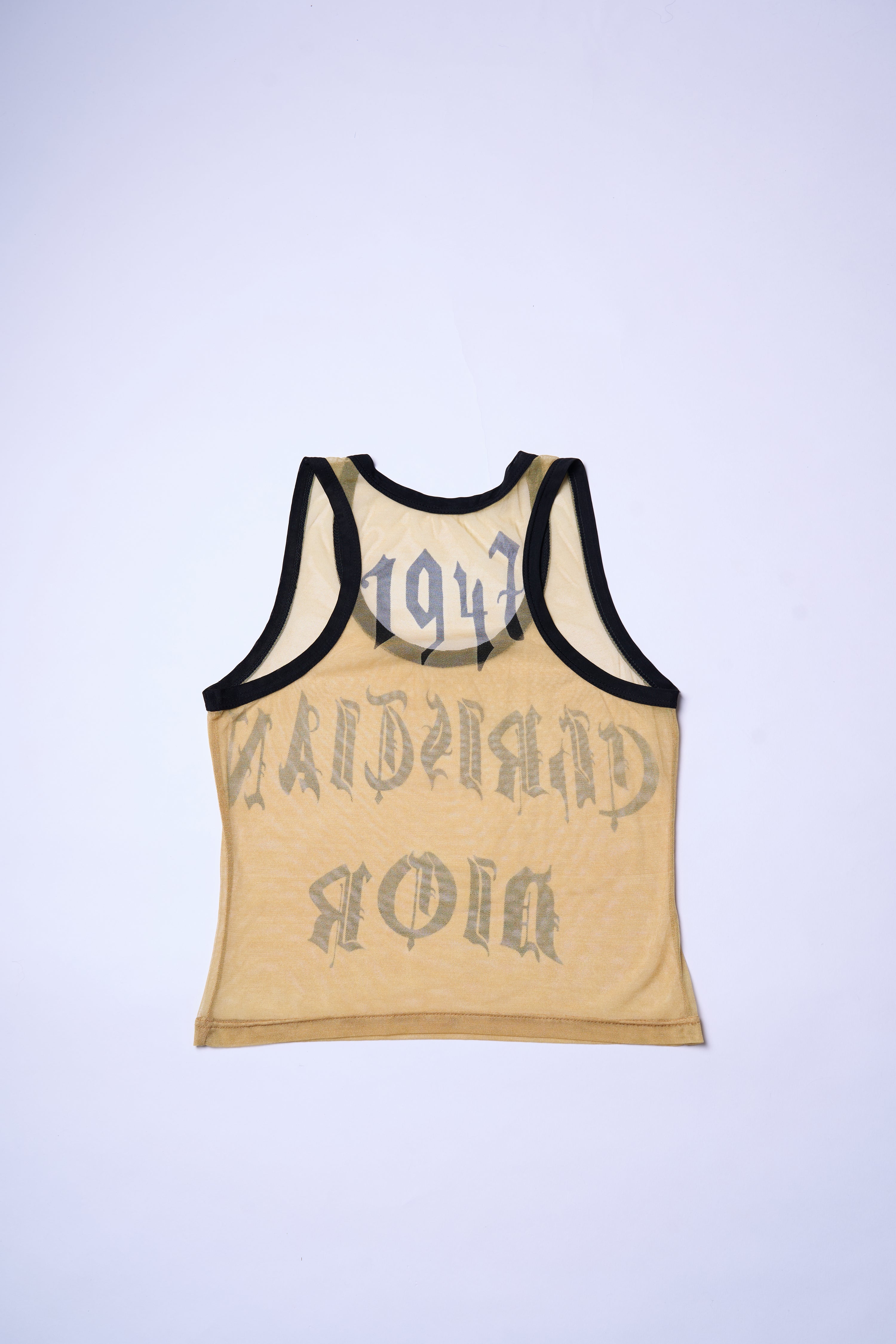 Preowned Christian Dior Spring 2002 Beige Mesh Gothic Letter Tank