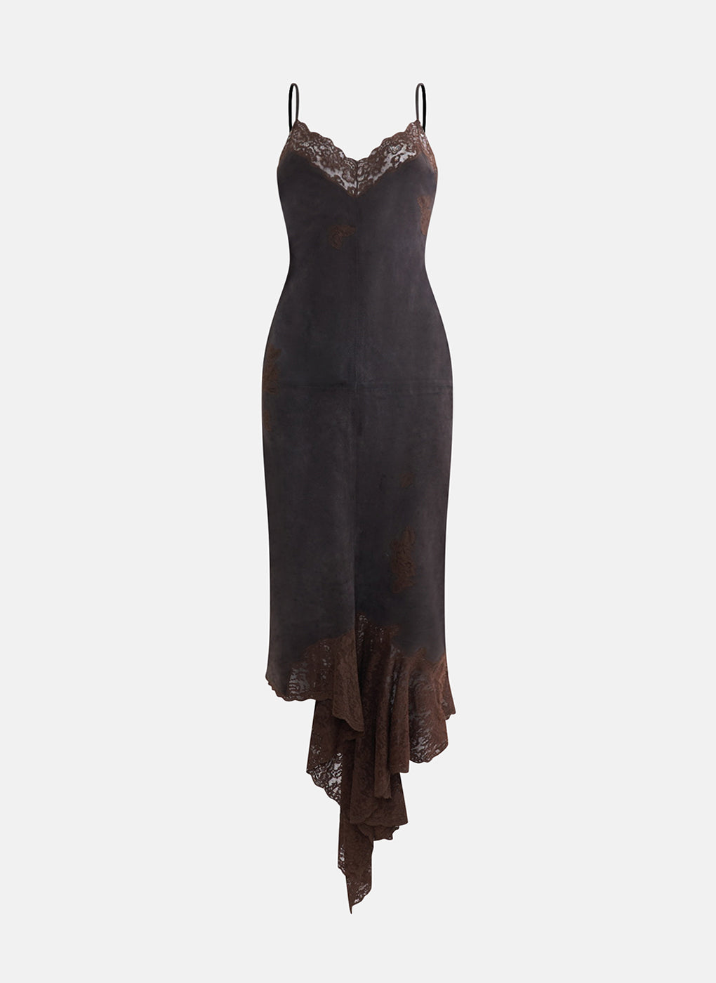 Vintage Christian Dior by John Galliano Fall 2000 Brown Suede Lace Mermaid Maxi Dress