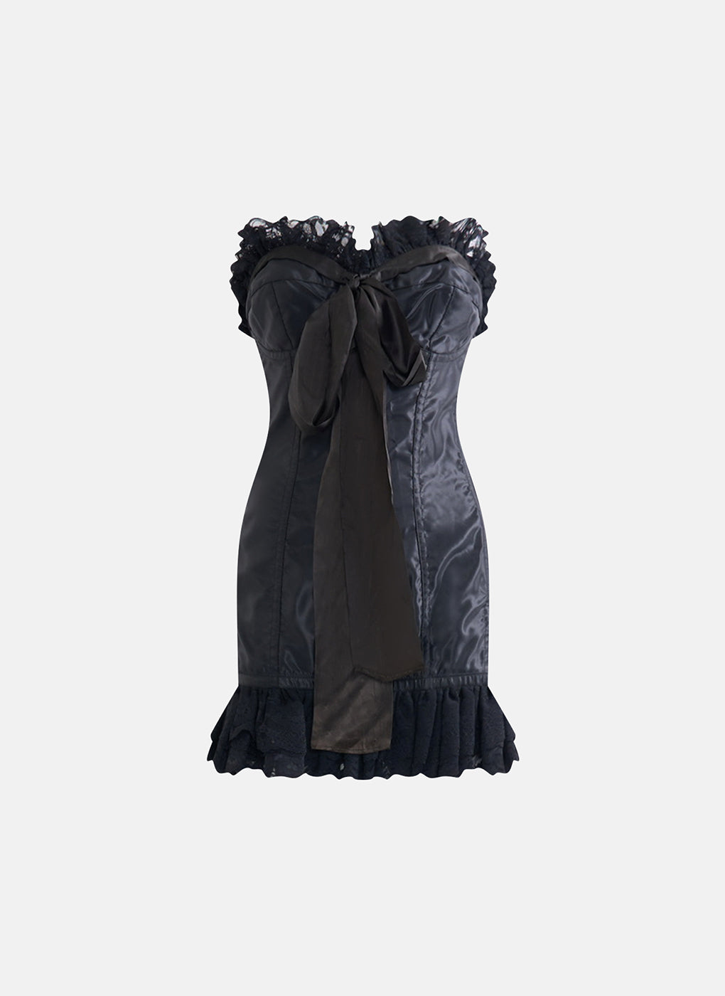 Vintage Dolce & Gabbana Fall 1991 Runway Strapless Black Lace Bow Mini Dress