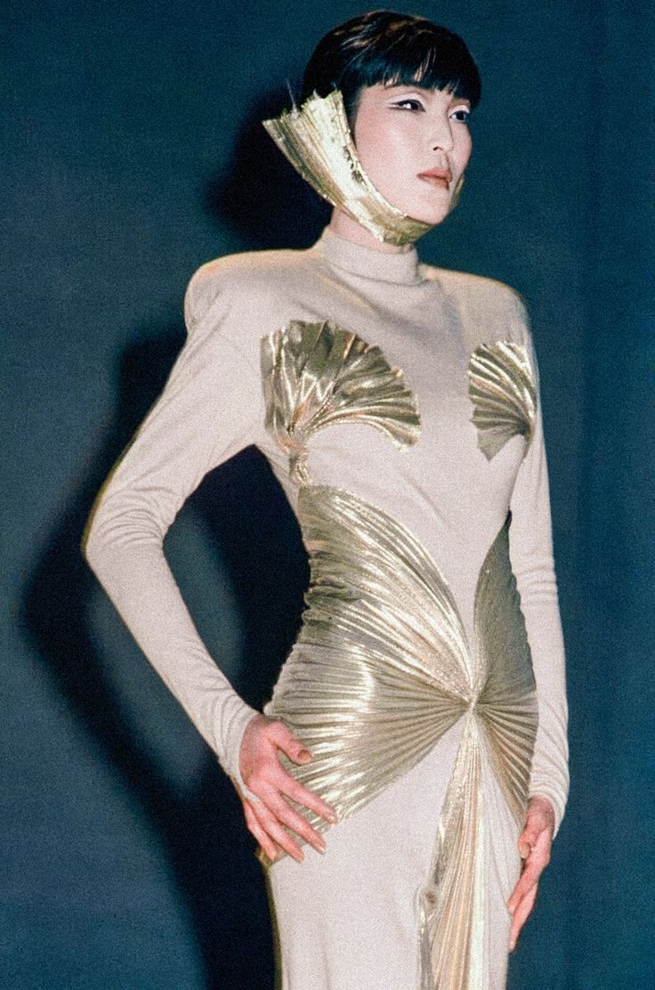 Vintage Thierry Mugler Spring 1985 Gold Lamé Shell Corset