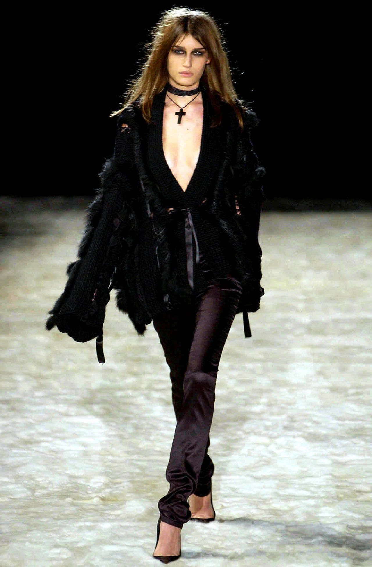 Vintage Gucci by Tom Ford Fall 2002 Ebony Cross Black Beaded Choker, Runway Piece
