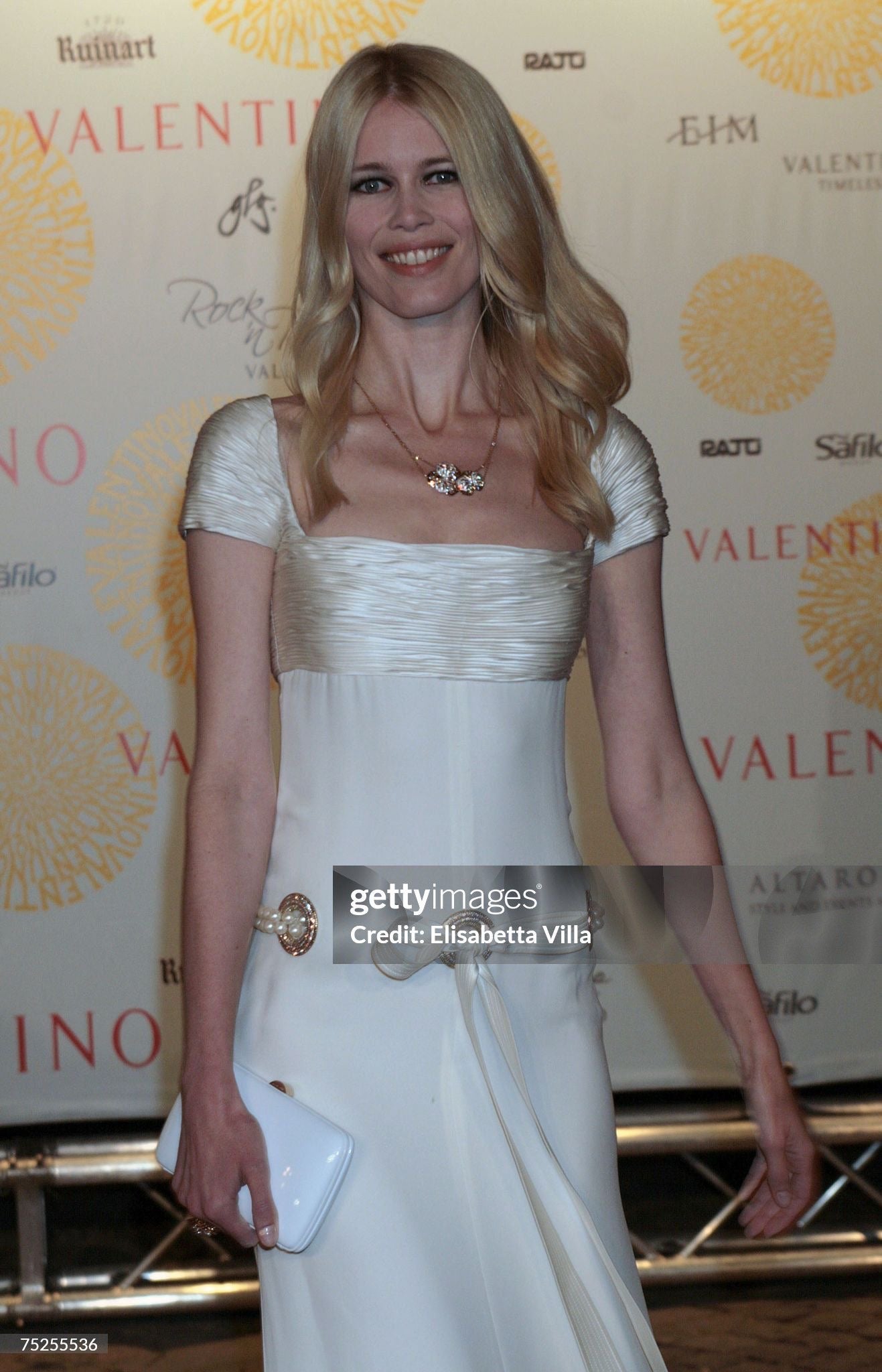 Preowned Valentino Spring 2005 Ivory Silk Gown with Pearl Belt