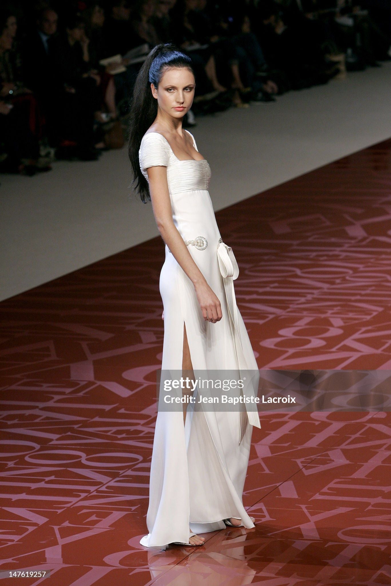 Preowned Valentino Spring 2005 Ivory Silk Gown with Pearl Belt