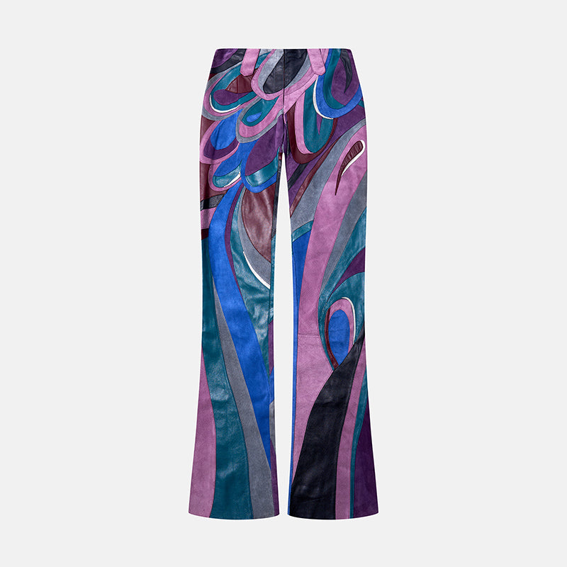 Preowned Dolce & Gabbana Spring 2002 Purple Blue Leather Patchwork Pants