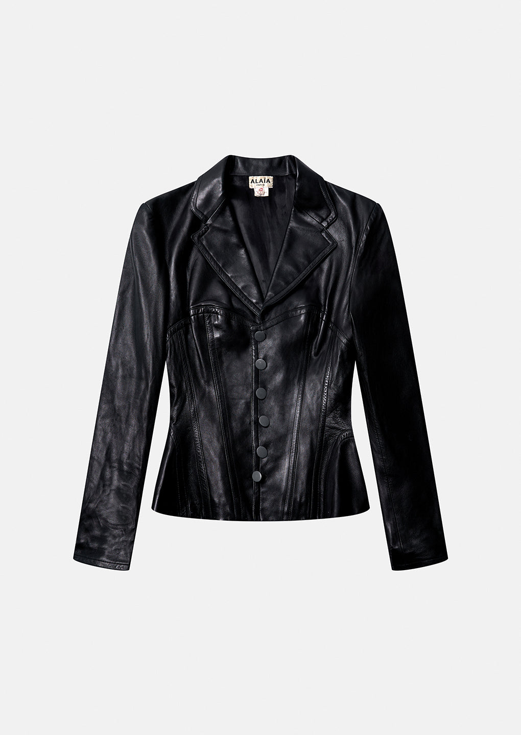 Vintage Alaïa Fall 1987 Leather Jacket with Bustier Corset Detail - Pulled