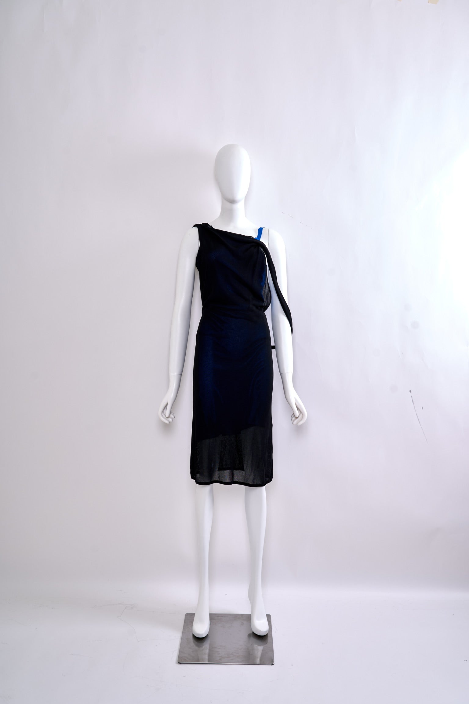 Vintage Gianni Versace Spring 1998 Black and Blue Double-Layered Dress with Low Back