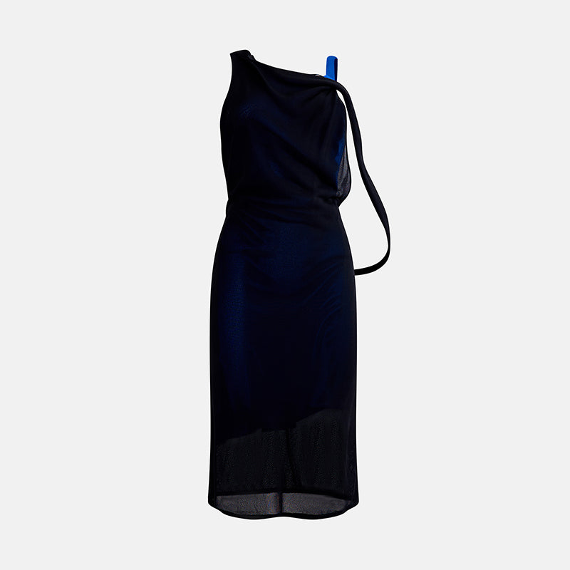 Vintage Gianni Versace Spring 1998 Black and Blue Double-Layered Dress with Low Back