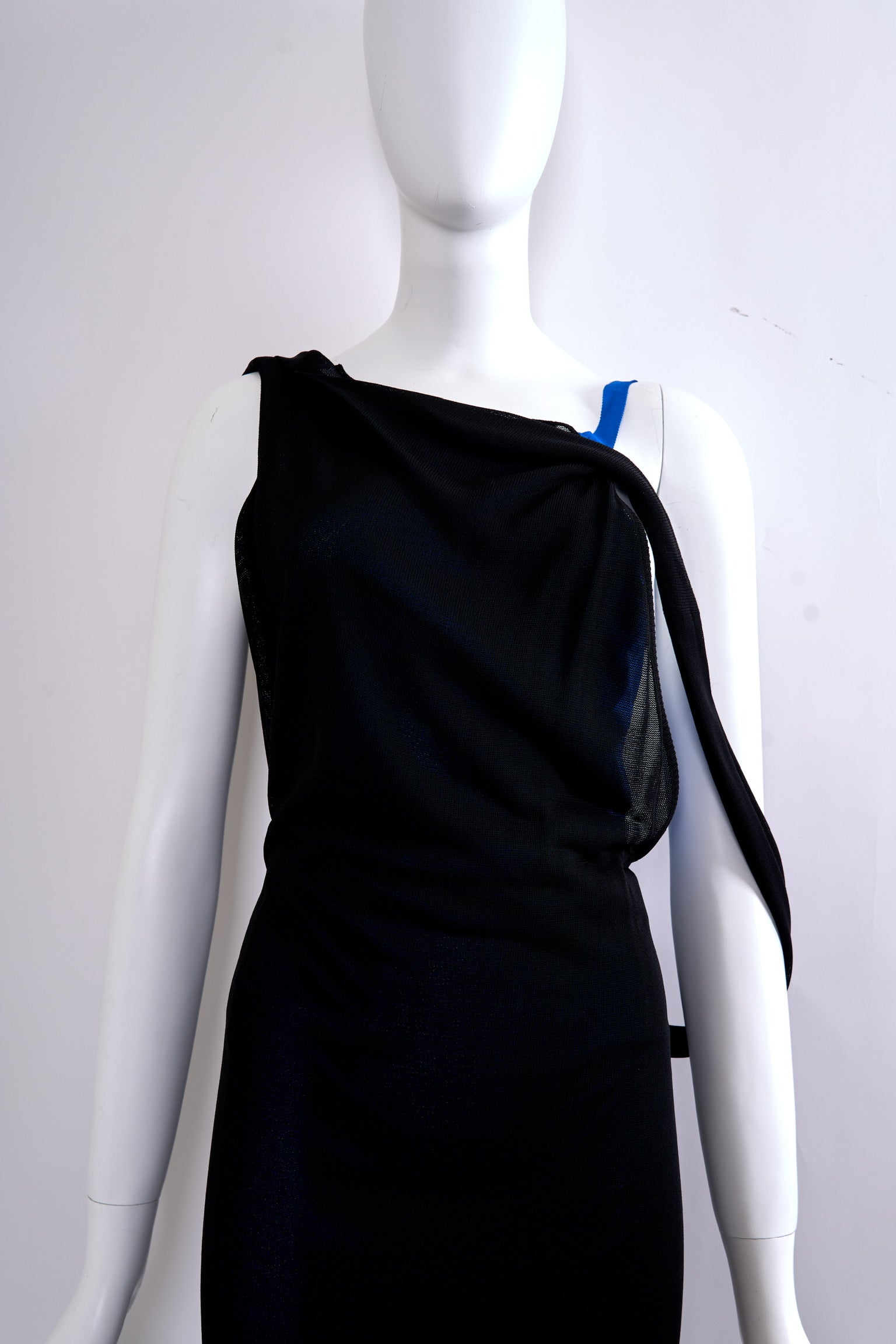 Vintage Gianni Versace Spring 1998 Black and Blue Double-Layered Dress with Low Back