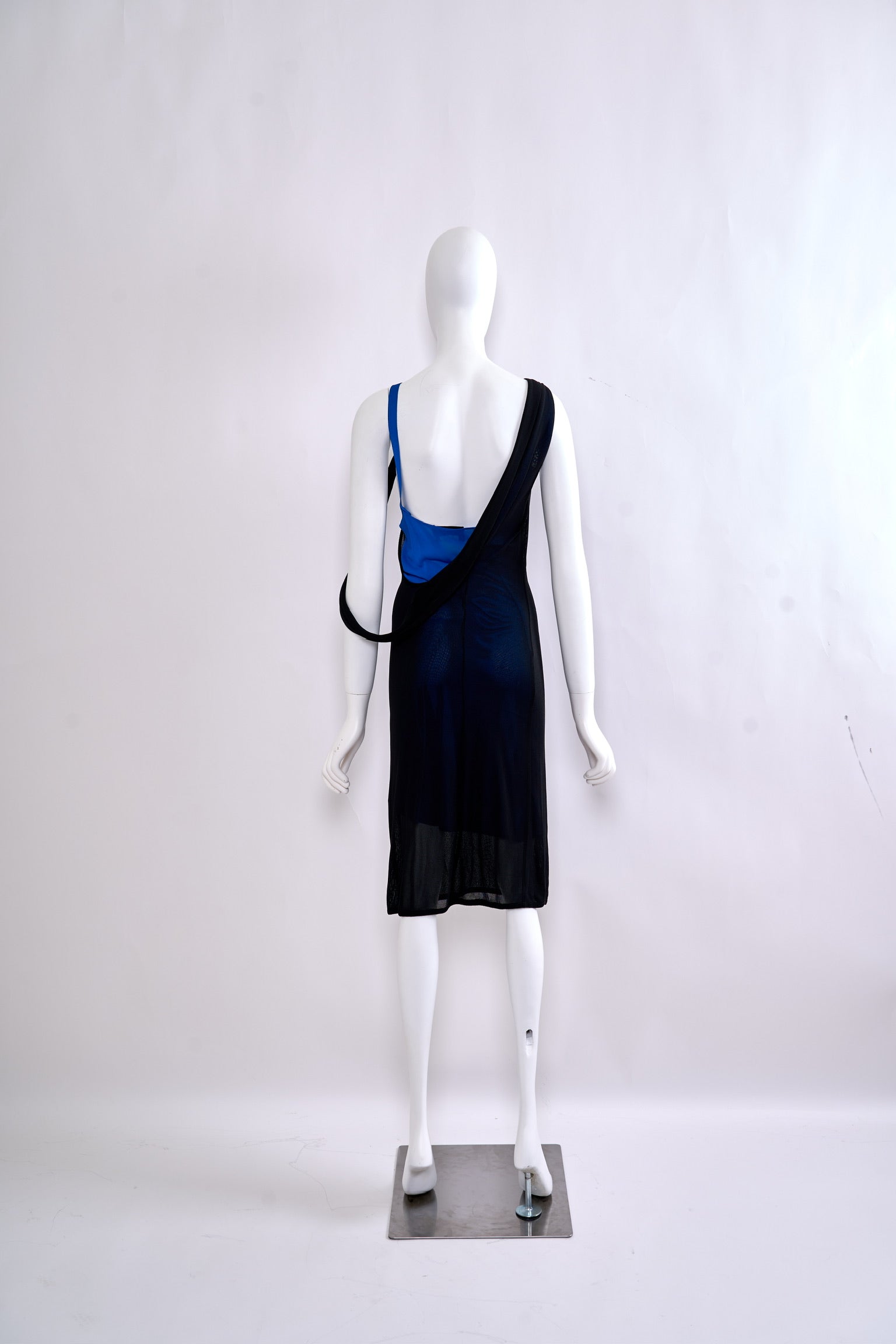 Vintage Gianni Versace Spring 1998 Black and Blue Double-Layered Dress with Low Back