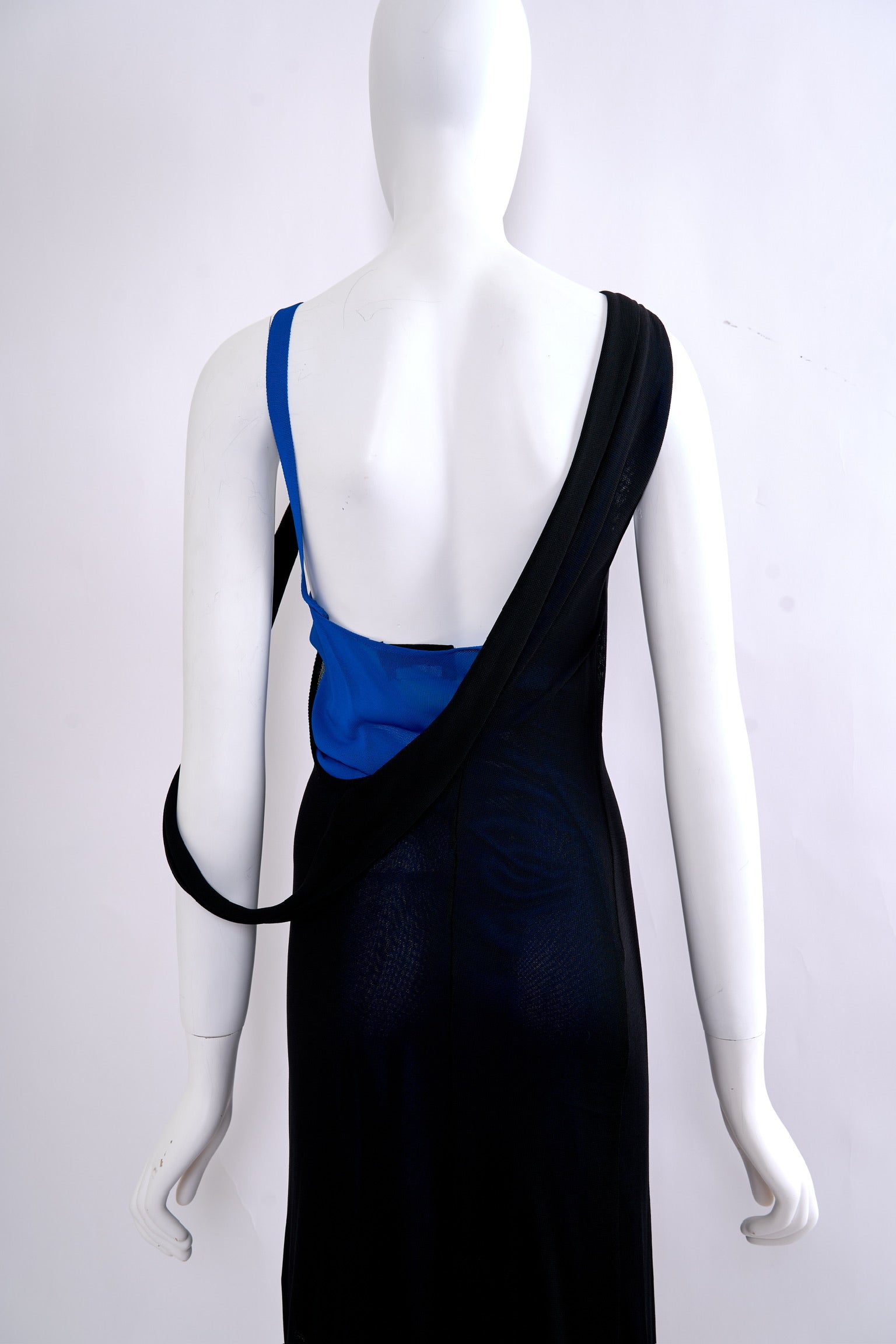 Vintage Gianni Versace Spring 1998 Black and Blue Double-Layered Dress with Low Back