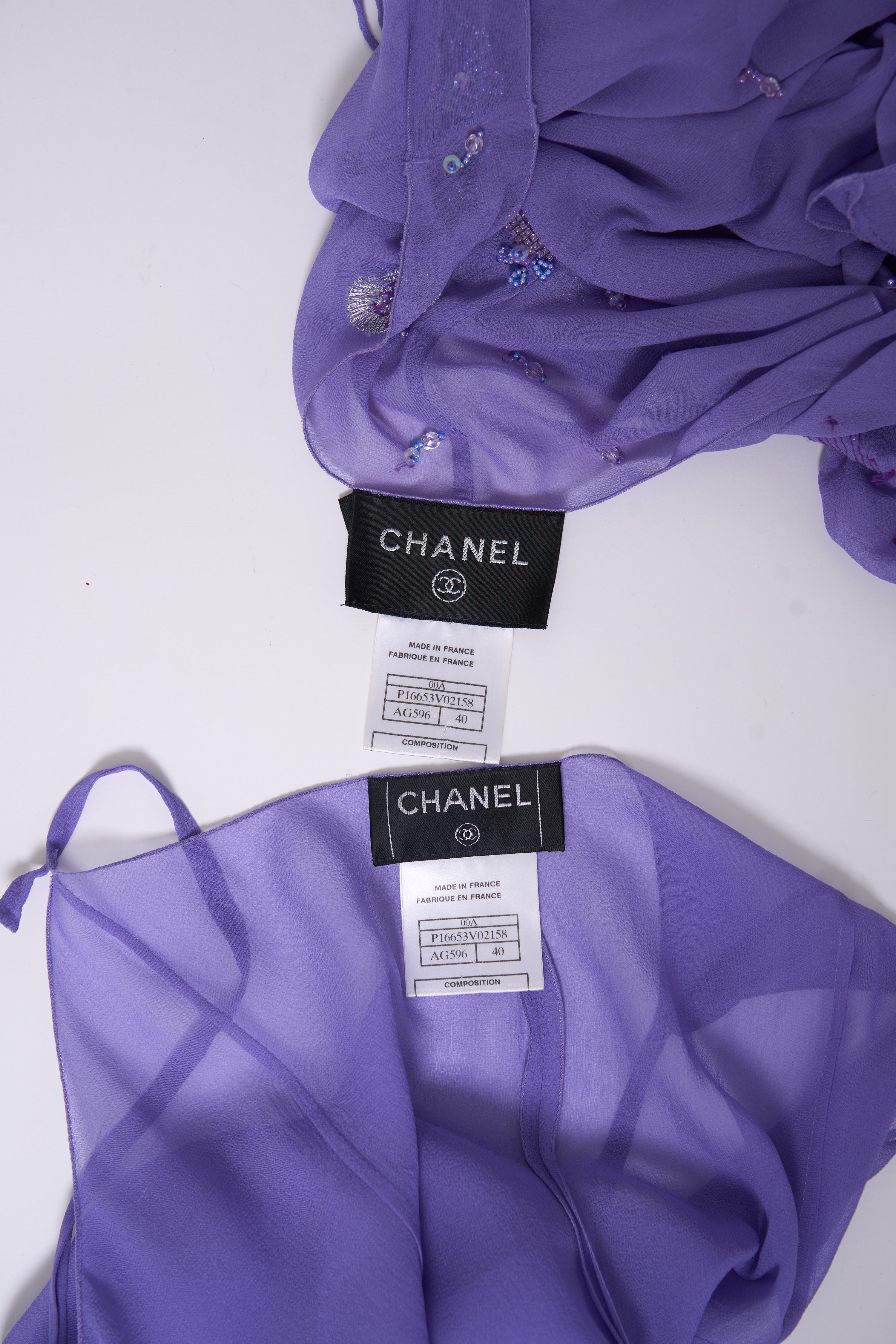 Vintage Chanel Fall 2000 Embellished Two-Piece Set in Chiffon, Demi-Couture