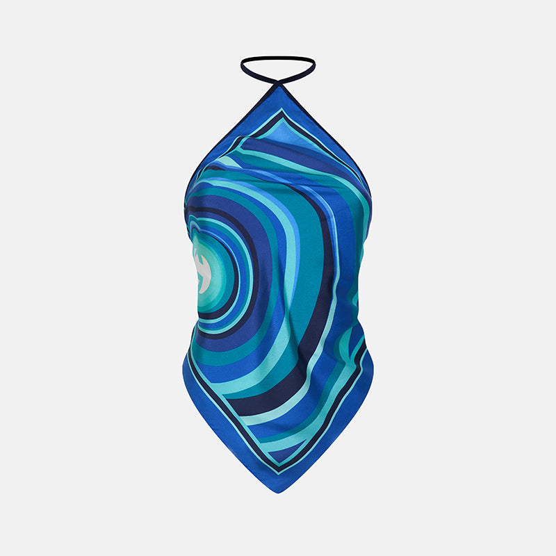 Preowned Gucci Silk Abstract Halter Scarf Top