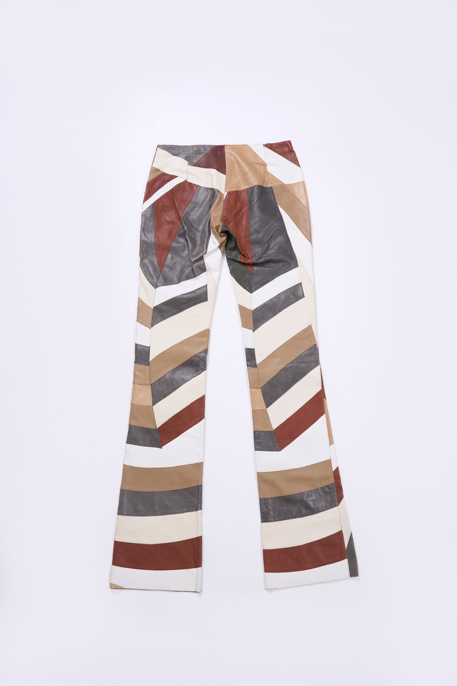 Preowned Dolce & Gabbana Spring 2000 Beige Brown Leather Patchwork Pants