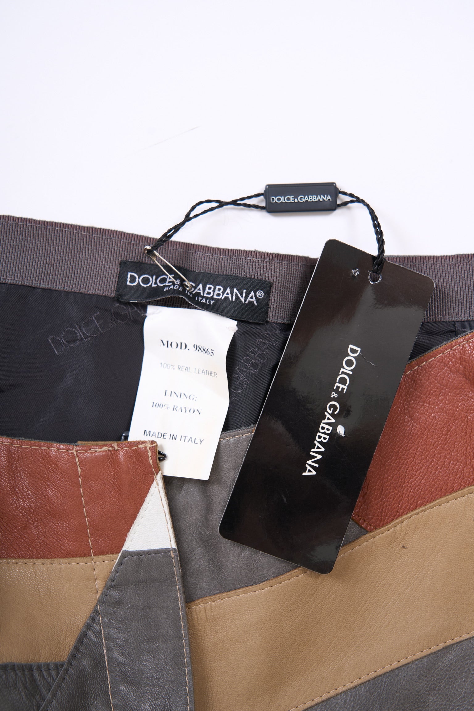 Preowned Dolce & Gabbana Spring 2000 Beige Brown Leather Patchwork Pants