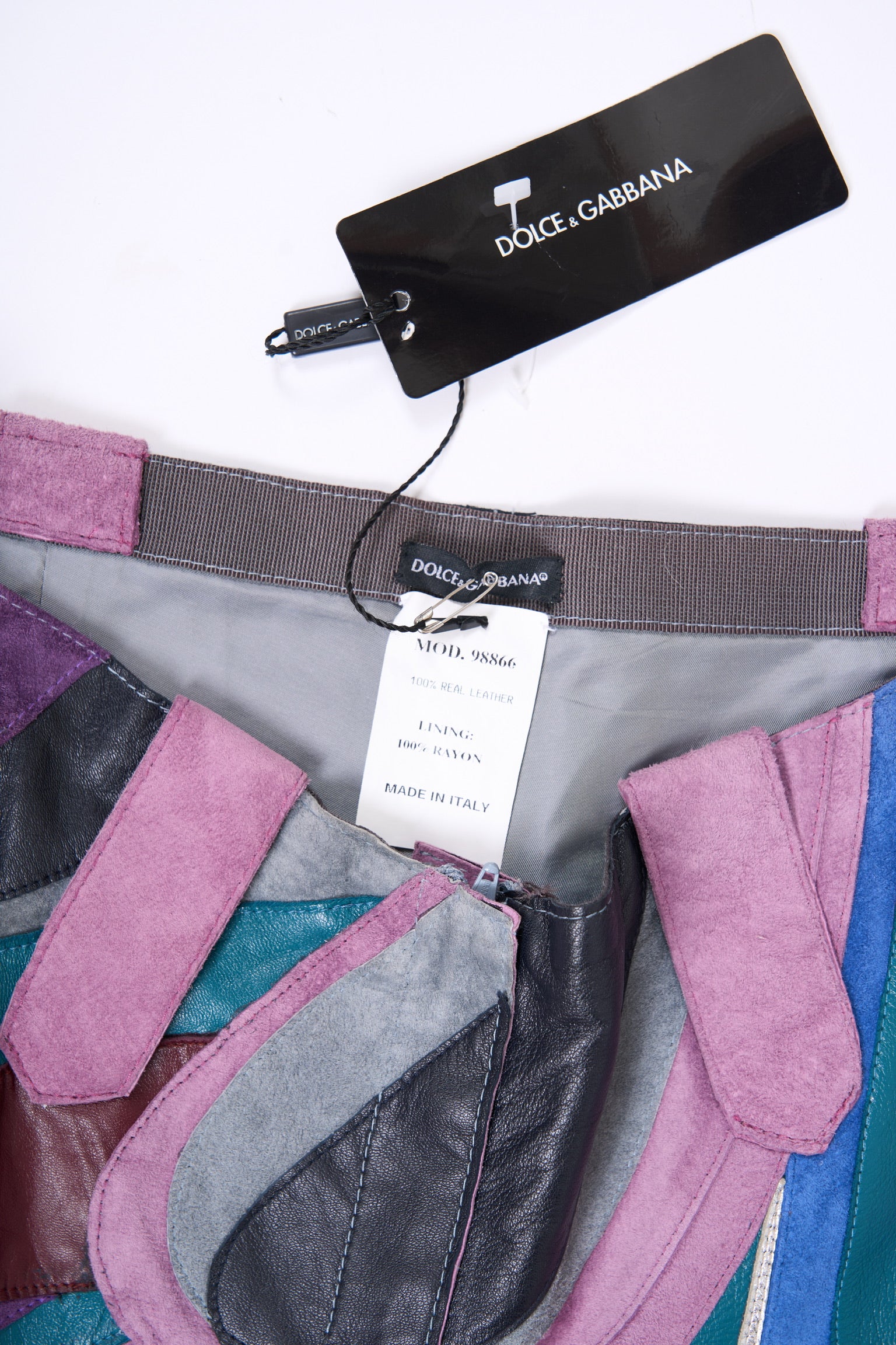 Preowned Dolce & Gabbana Spring 2002 Purple Blue Leather Patchwork Pants