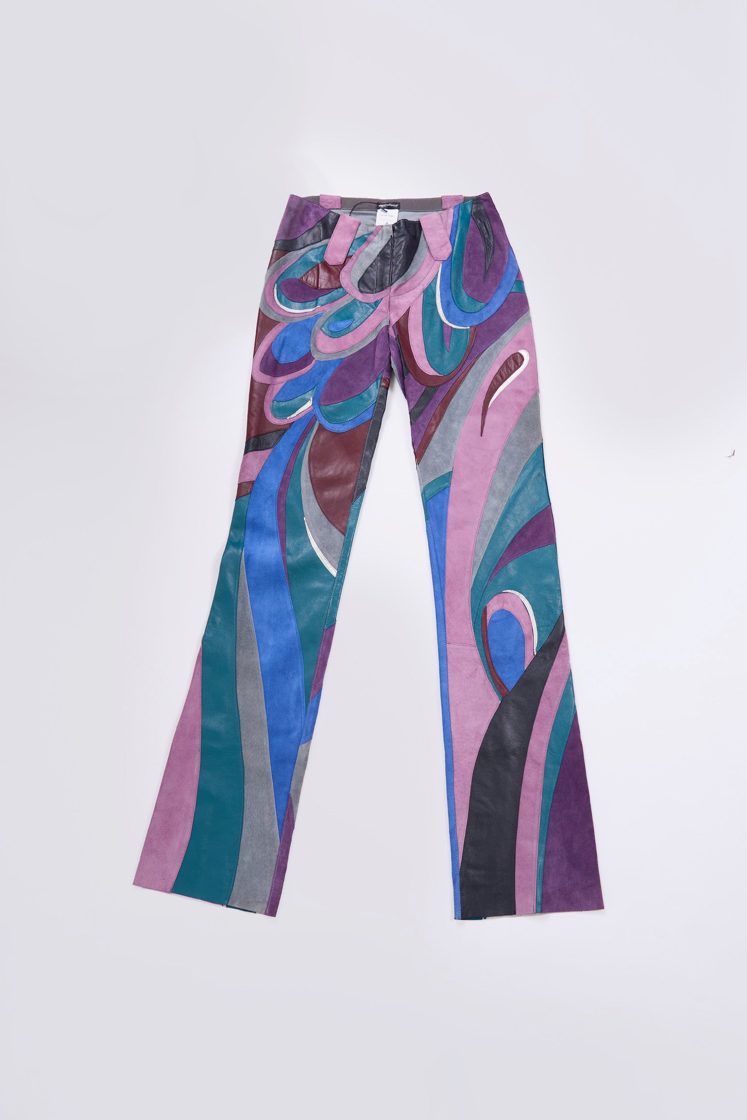 Preowned Dolce & Gabbana Spring 2002 Purple Blue Leather Patchwork Pants