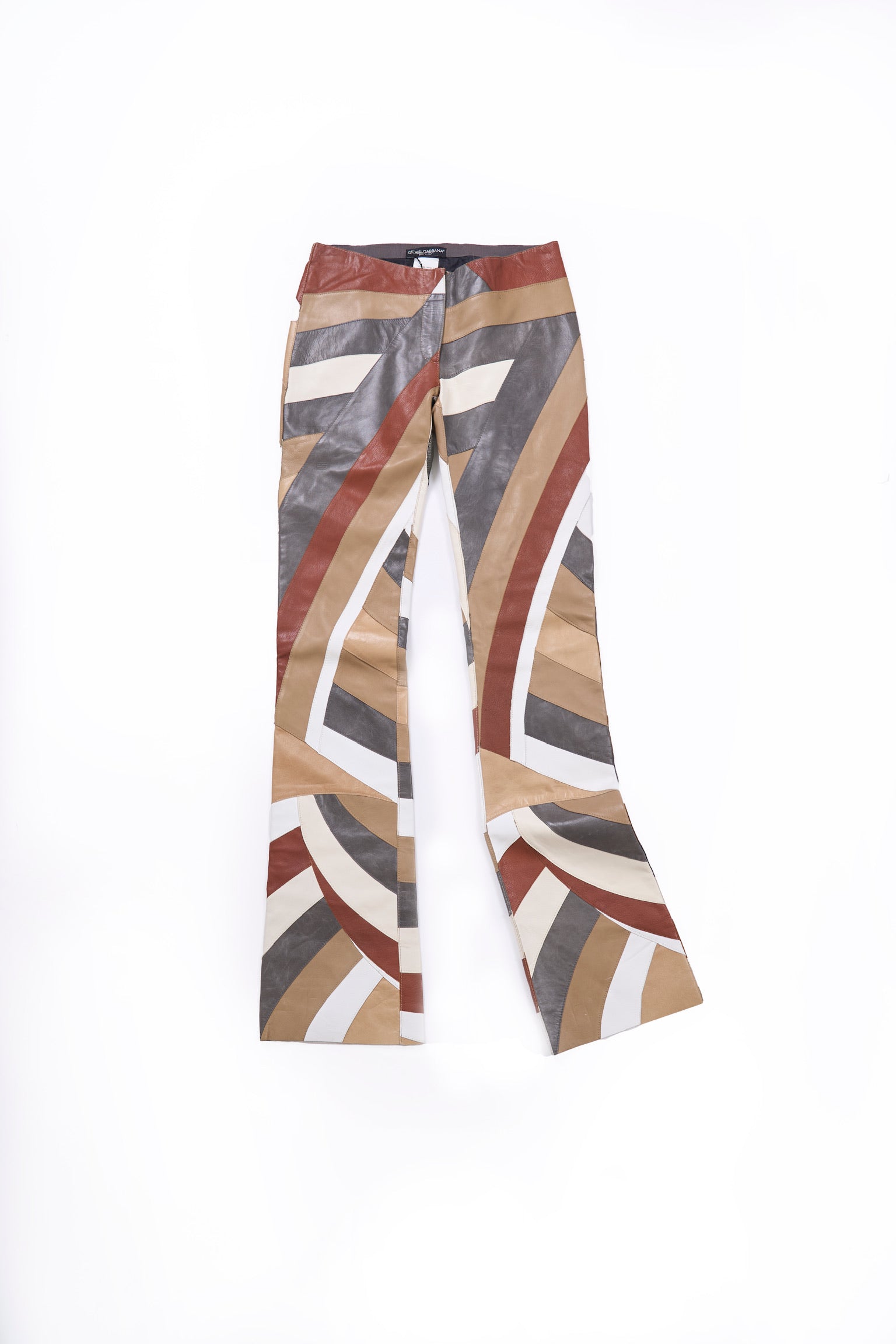 Preowned Dolce & Gabbana Spring 2000 Beige Brown Leather Patchwork Pants