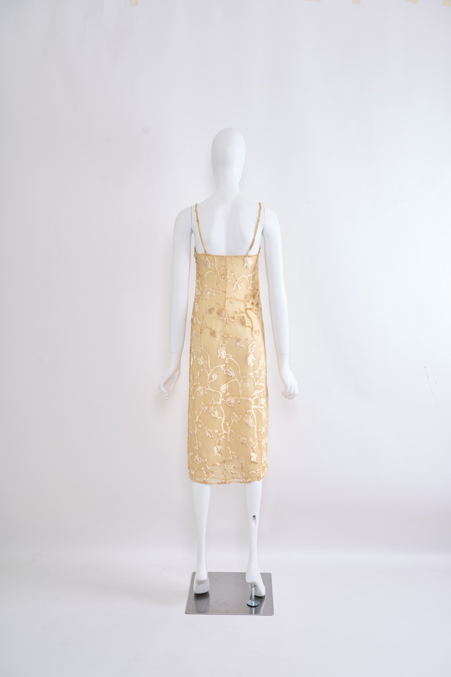 Vintage Prada by Miuccia Prada Spring 1997 Ivory Silk Devore Slip Dress - Pulled