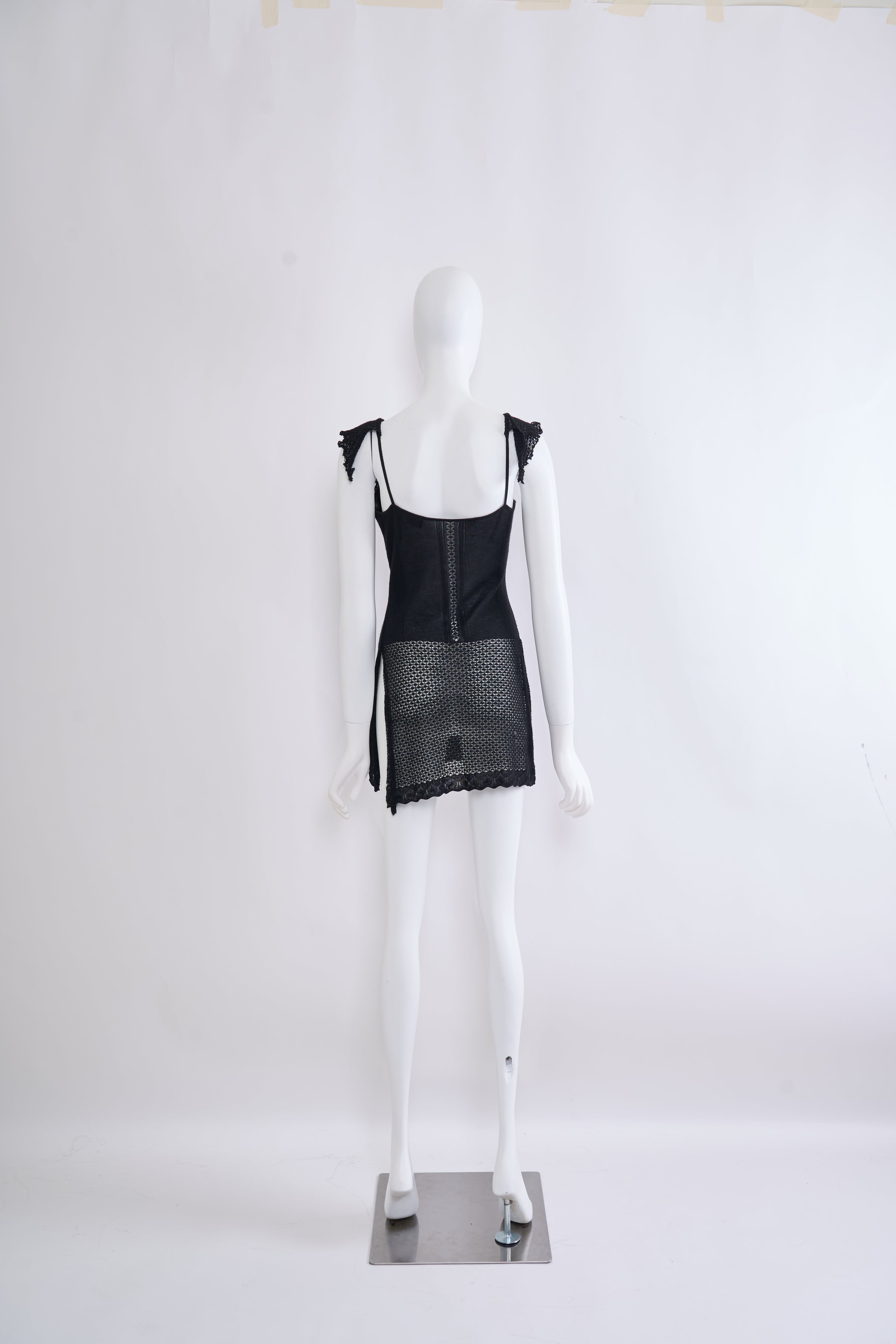 Vintage Versace Black Knit Lace Dress - Pulled