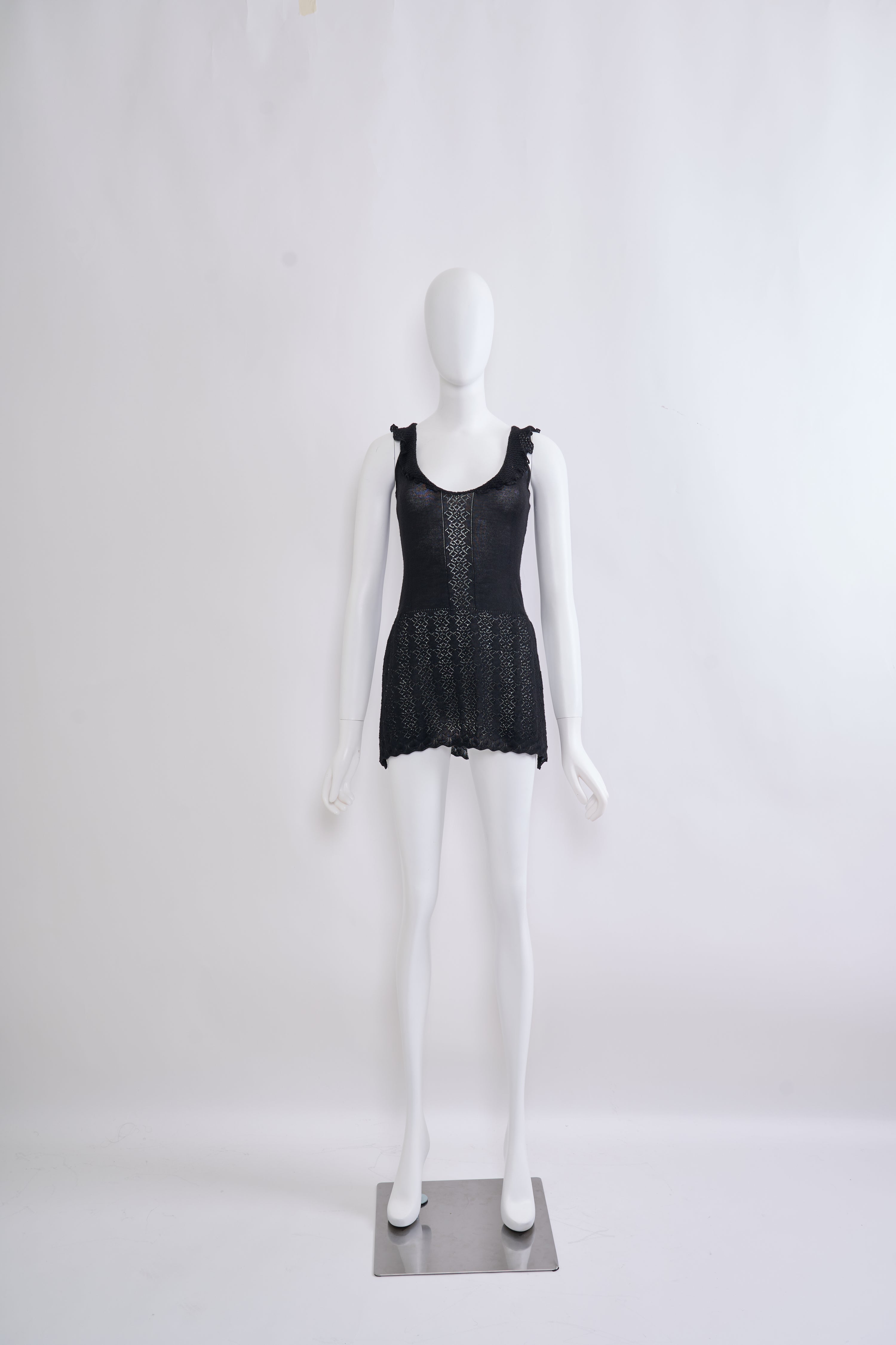 Vintage Versace Black Knit Lace Dress - Pulled