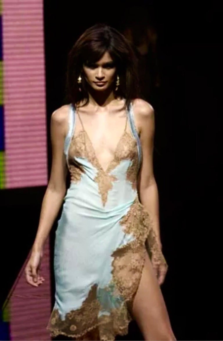 Vintage Gianni Versace Fall 2003 Chainmail Back Silk Lace Dress