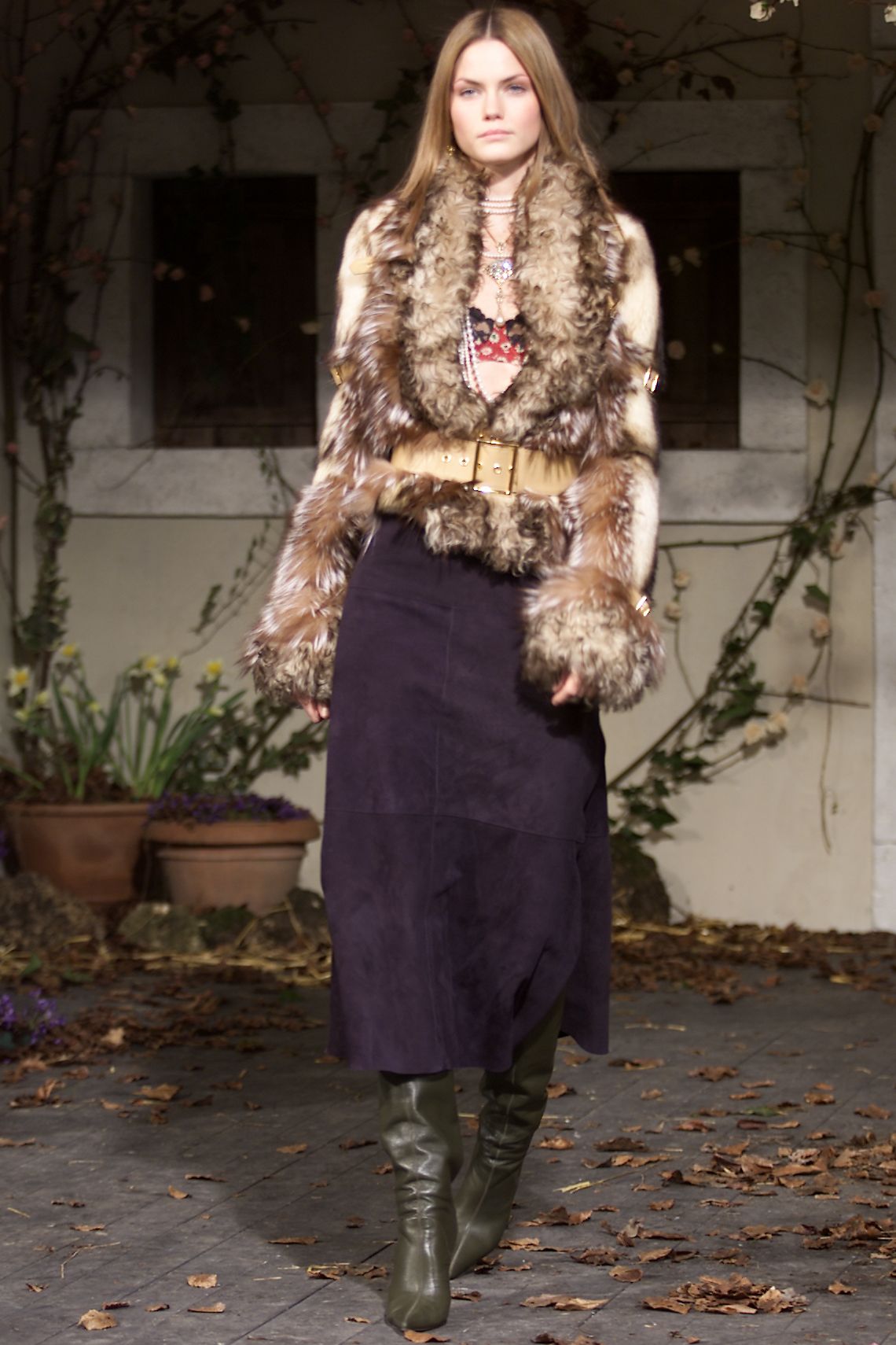 Dolce & Gabbana Fall/Winter 2001 Fur & Shearling Jacket with Leather Belts