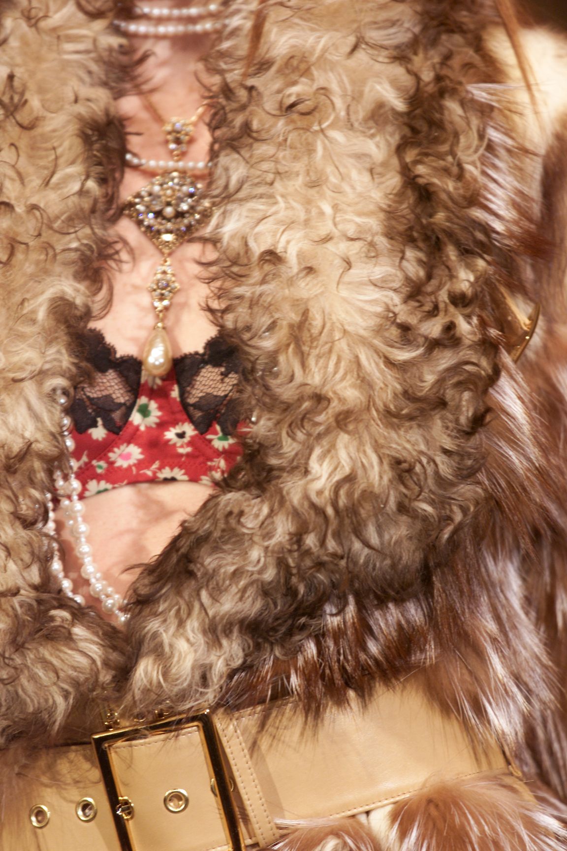 Dolce & Gabbana Fall/Winter 2001 Fur & Shearling Jacket with Leather Belts