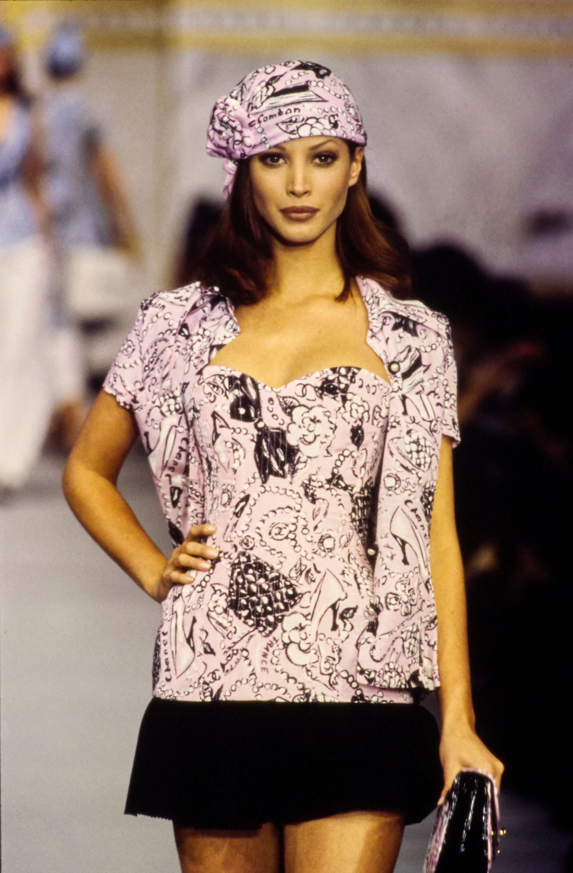Chanel Spring/Summer 1993 Pink and Black Print Corset Top